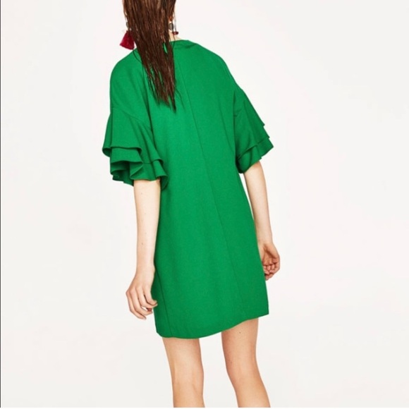 Zara Women’s Green Mini Dress with Ruffle Sleeves - Picture 3 of 11